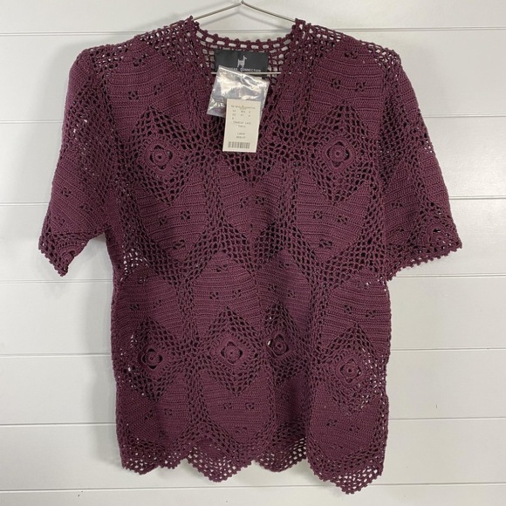 Peruvian Connection Tunic Womens Large Merlot Chancay Lace‎ Crochet Pima Cotton